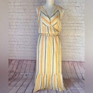 🆕 PrAna Dress California Dreaming Golden Hour Stripe Yellow Orange Cream 0 2 XS